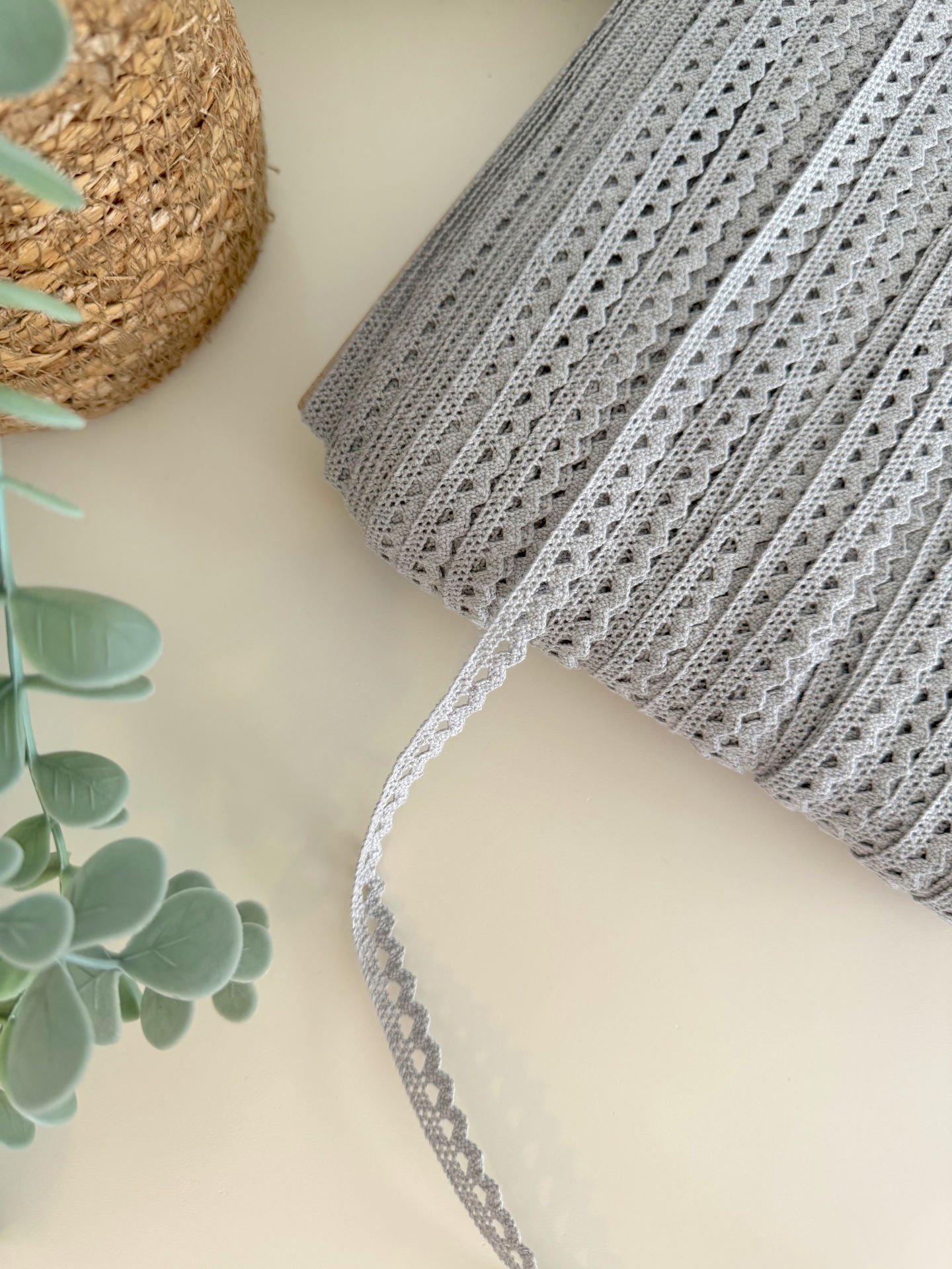 Pamuklu Dantel Şerit / Gri