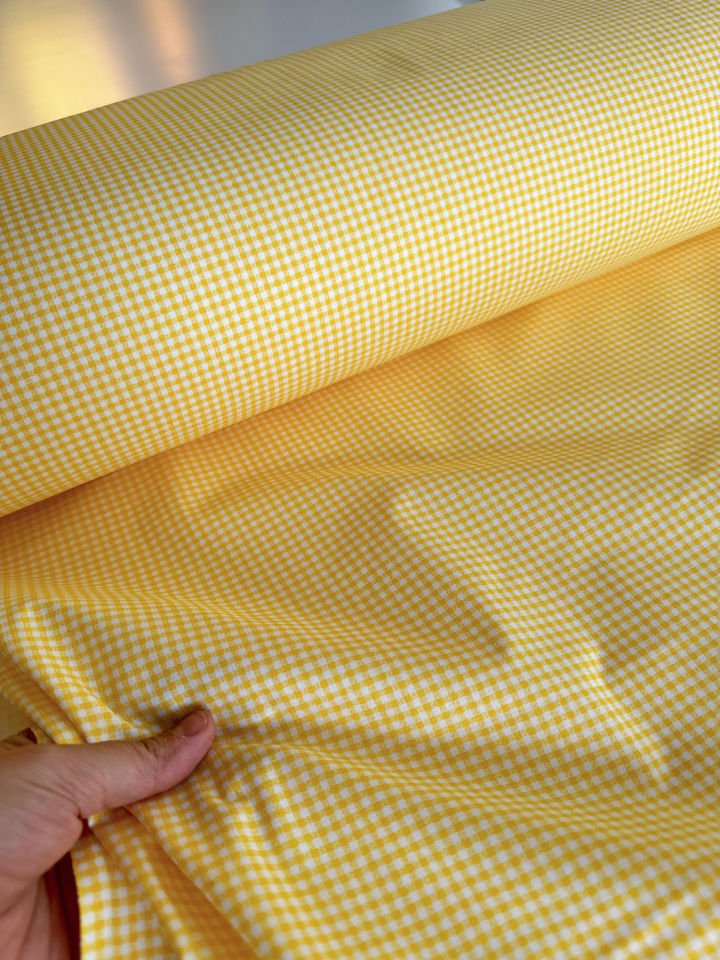 Sarı Pötikare Poplin Kumaş (Yarım Metre)