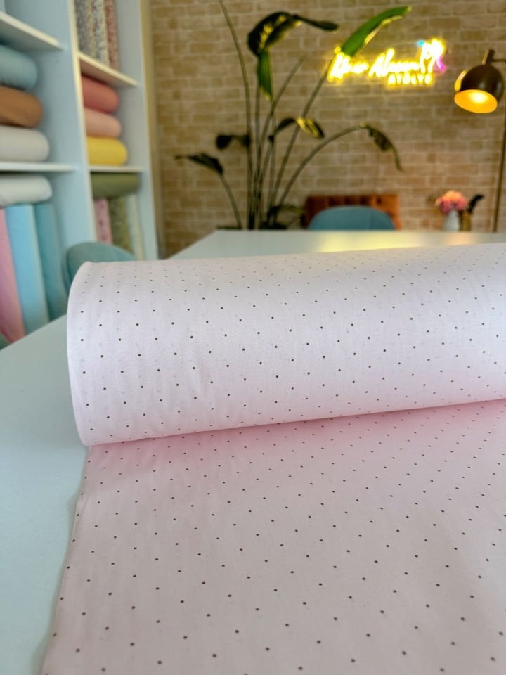 Minik Puantiye Pudra Pembe Poplin Kumaş (Yarım Metre)