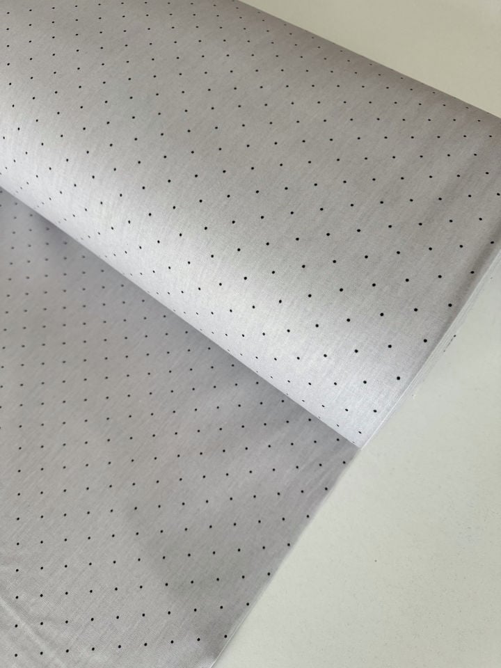 Minik Puantiye Gri Poplin Kumaş (Yarım Metre)