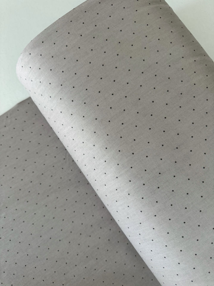 Minik Puantiye Gri Poplin Kumaş (Yarım Metre)