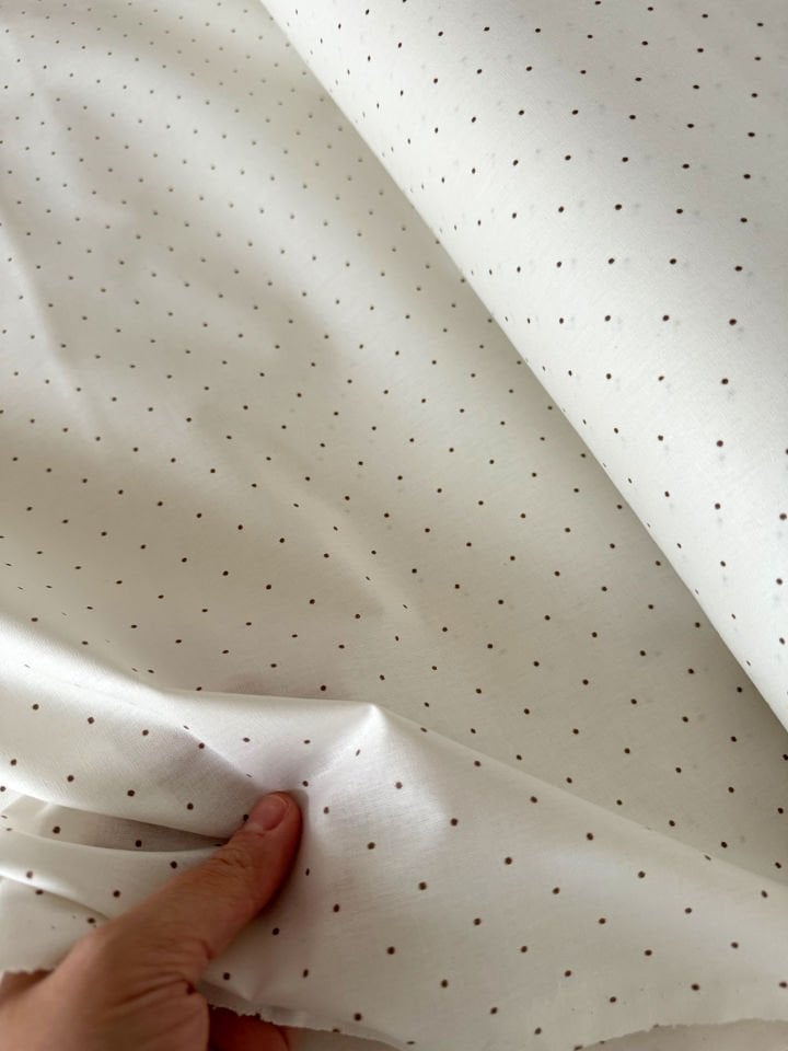 Kahve Puantiye Krem Poplin Kumaş (Yarım Metre)