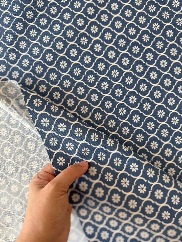 Damask İndigo Duck Kumaş (Yarım Metre)