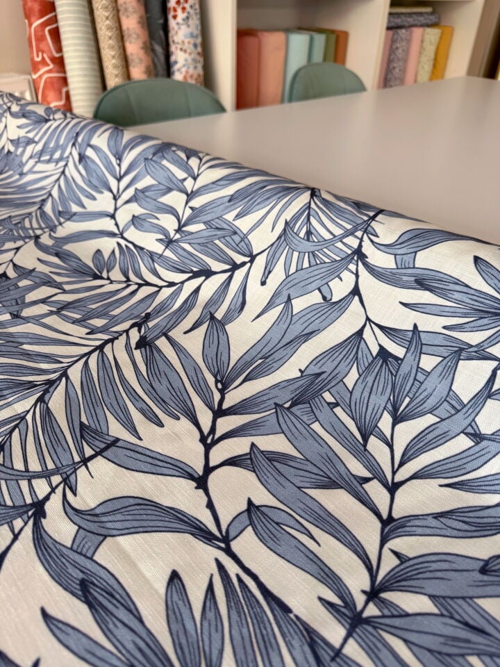 Mavi Yapraklar Pamuk Keten (Yarım Metre)