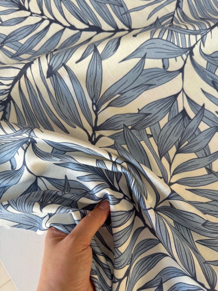 Mavi Yapraklar Pamuk Keten (Yarım Metre)