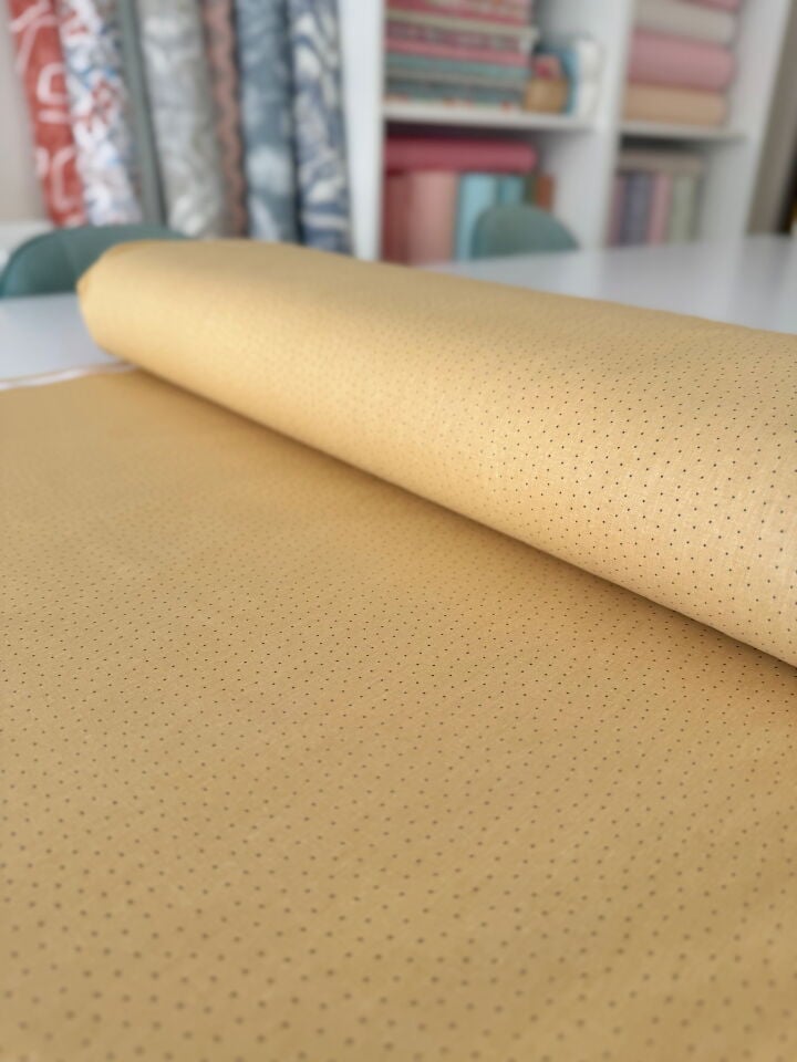 Mini Puantiye Hardal Poplin Kumaş (Yarım Metre)