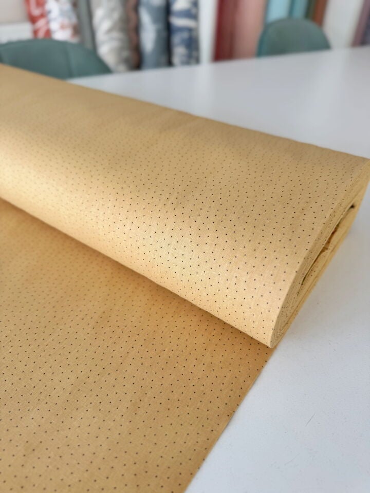 Mini Puantiye Hardal Poplin Kumaş (Yarım Metre)