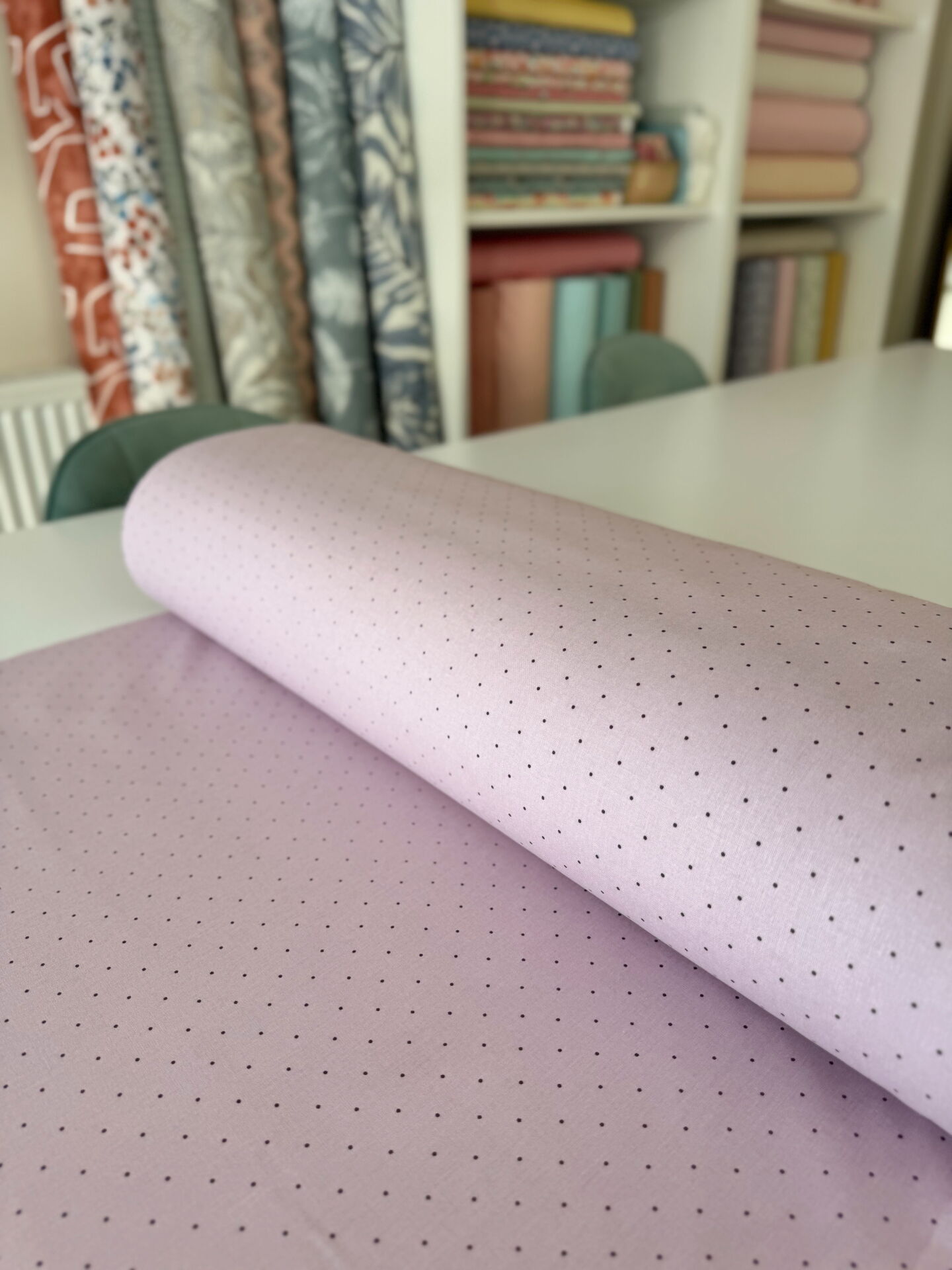 Lila Puantiye Poplin Kumaş (Yarım Metre)