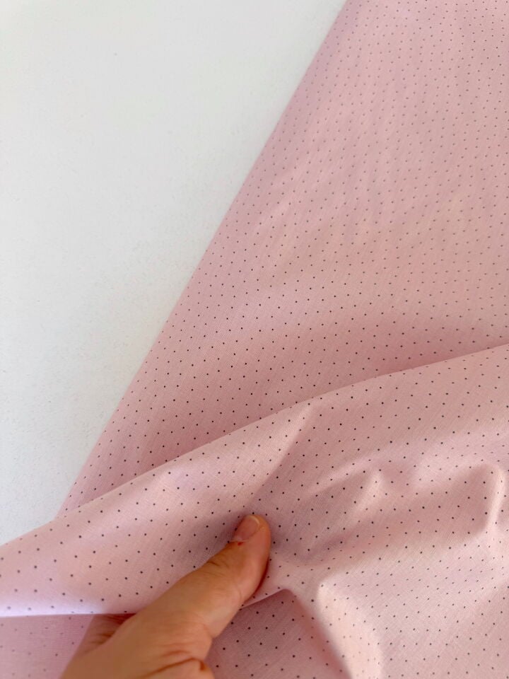 Mini Puantiye Pembe Poplin Kumaş (Yarım Metre)