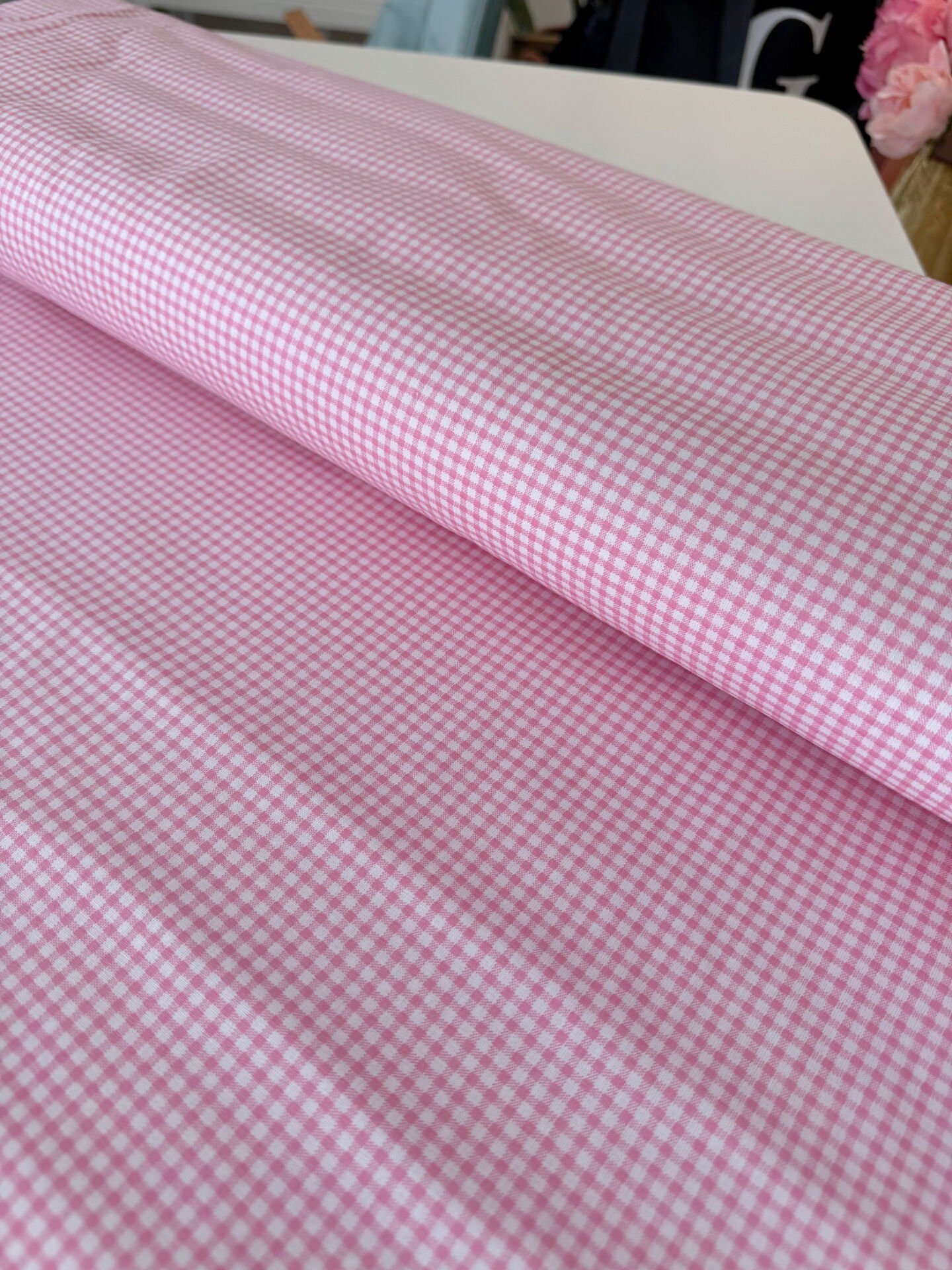 Pembe Pötikare Poplin Kumaş (Yarım Metre)