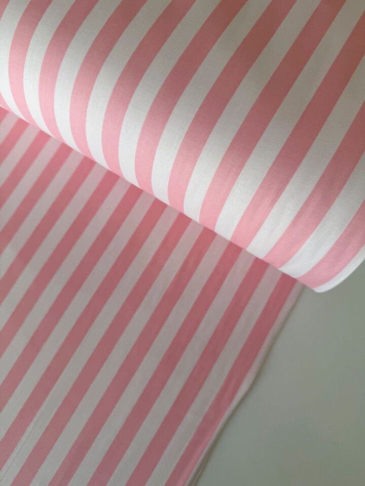 Pembe Çizgiler Poplin Kumaş ( Yarım Metre)